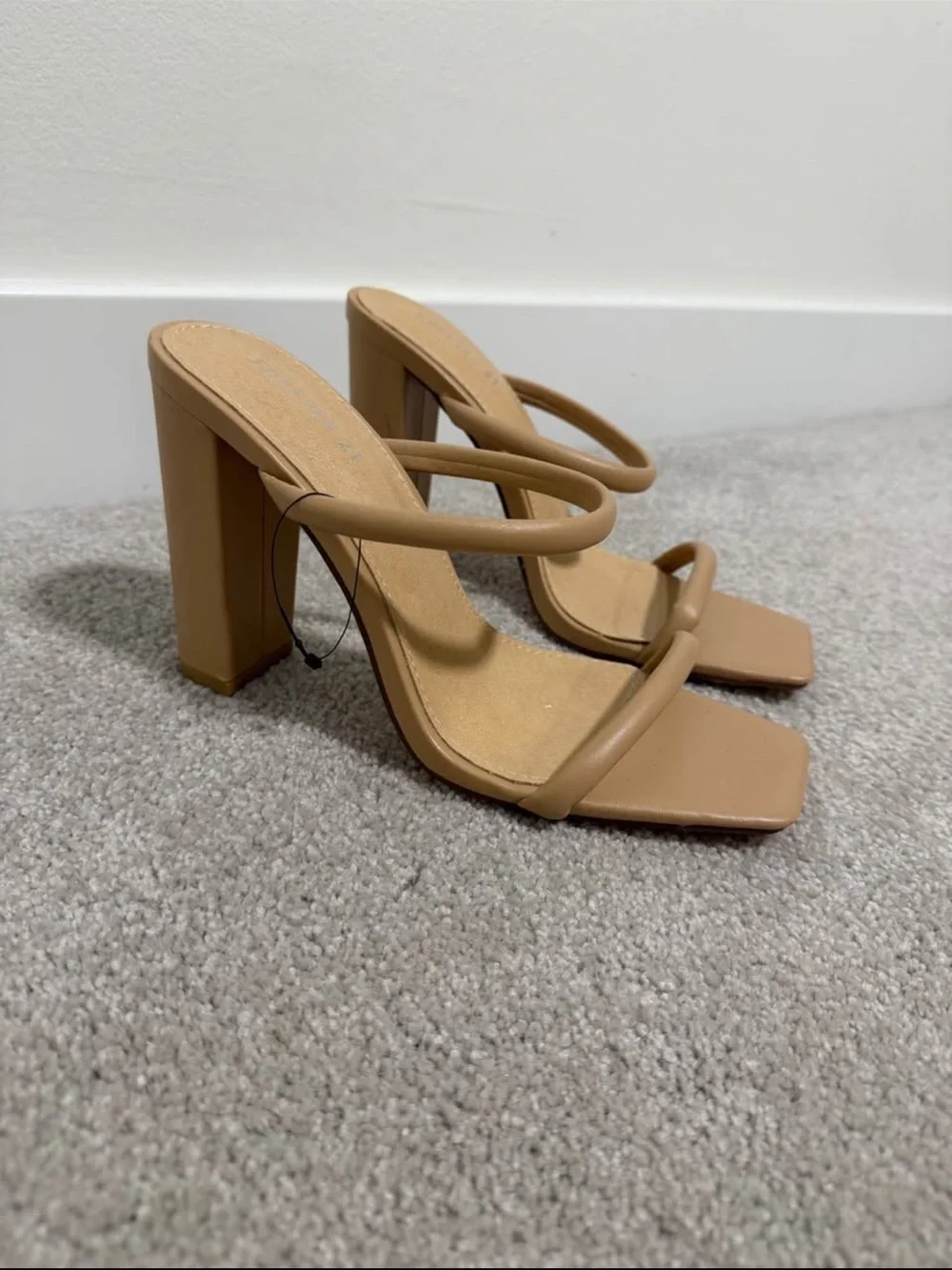 Forever 21 Tan Double-Strap Square-Toe Block Heels